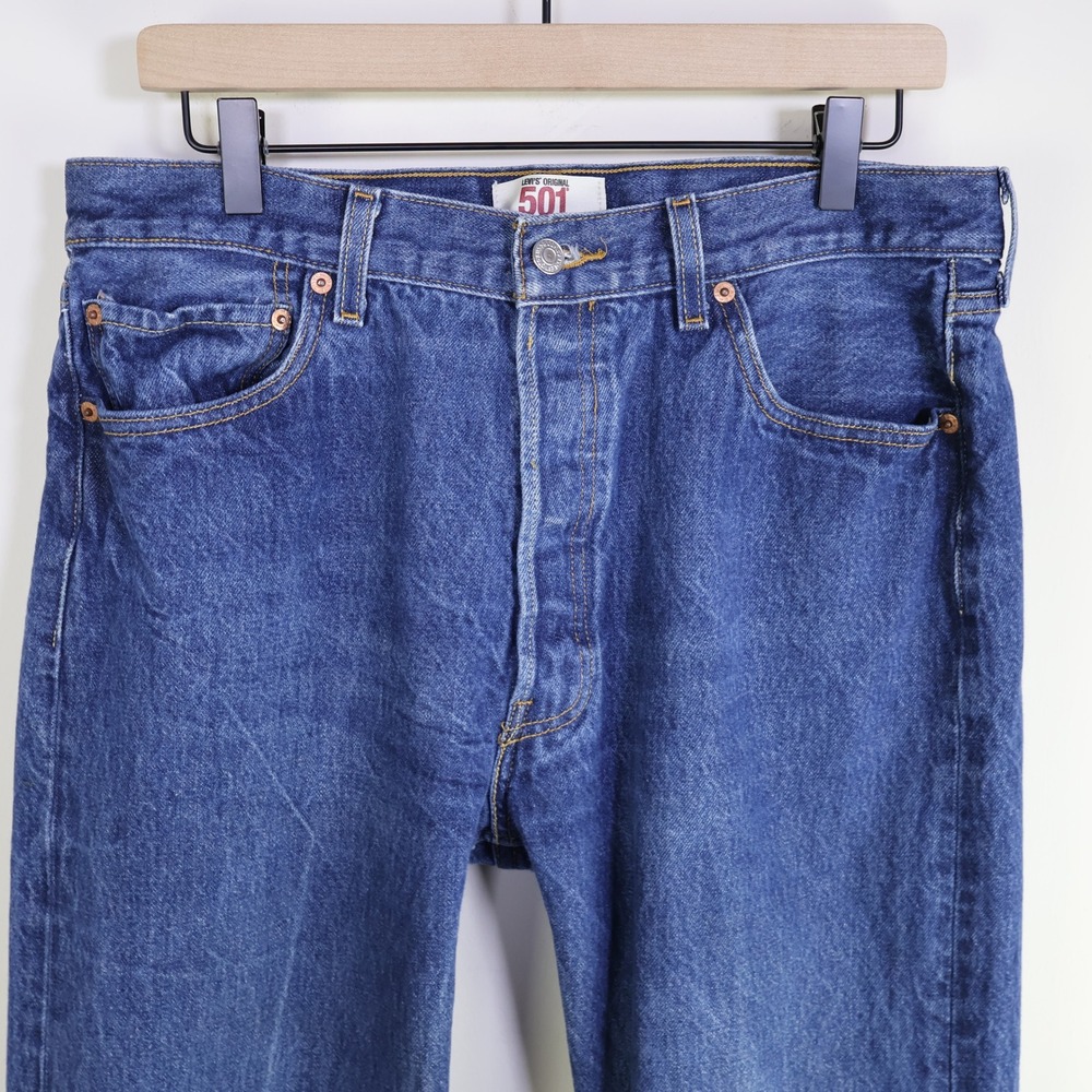 2008 Levis 501 Original Straight Leg Jeans 36x34 Blue Denim Button Fly - Picture 3 of 13